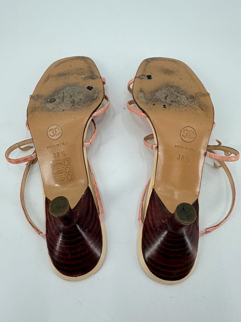 Vintage Y2K Chanel 2001 Rare Strappy Pink Dainty Rosebud Rose Sandals 38.5 FLAWS - Picture 9 of 10